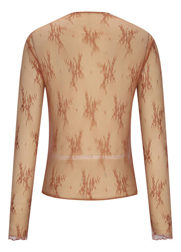 Blusa Casual Holgada De Encaje Con Cuello Redondo Y Manga La