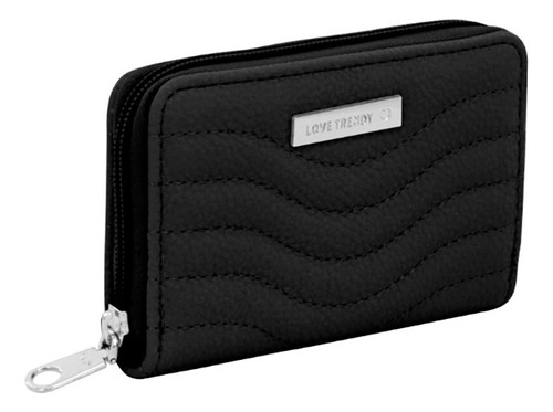 Billetera Minimalista Trendy Para Tarjetas Y Monedas Color Negro Diseño De La Tela Liso