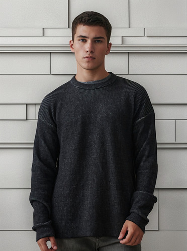 Sweater Reversible Hombre Moro Negro Suelto Cómodo Invierno