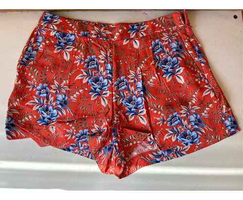 Short Mujer Vestir Naranja C Flores Celestes. Loft Imp Usa