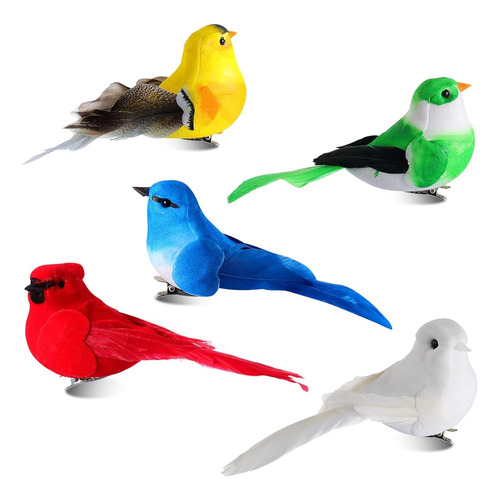 Threan 5 Piezas Artificial Birds Feathered Birds Parrot Figu