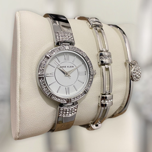 Reloj Mujer Anne Klein Con Brazaletes 27 Mm Ak/3295svst Color de la correa Plateado Color del bisel Plateado Color del fondo Blanco