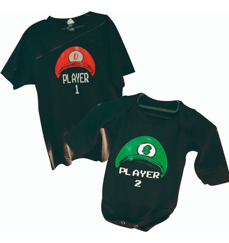 Conjunto Remera Y Body Padre E Hijo Personalizado Mario Bros