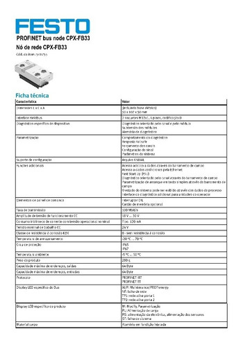 Cpx-fb33 Profinet Bus Node Código 548755 Festo
