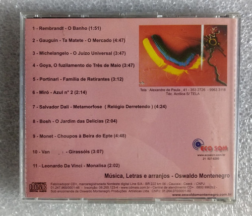 Cd Oswaldo Montenegro Telas Mpb Só Para Colecionadores 2001 (Usado)