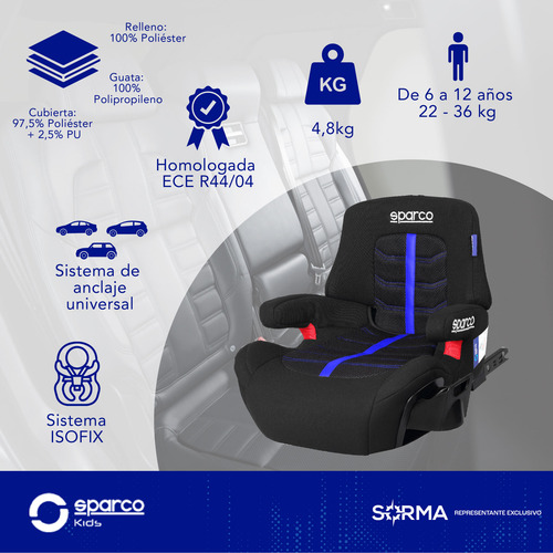Booster C/ Respaldo + Isofix - Sparco - Colores Max Segurid