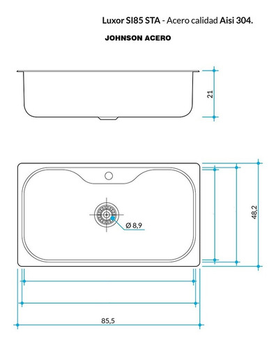 Imagen 2 de 7 de Pileta Ac.inox. Cocina Simple Si85stad Luxor L304 Johnson