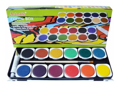 Acuarelas Artmate X 24 Colores Estuche C/pincel+ Pomo Blanco