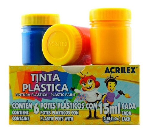 Tinta Plástica Acrilex Desenho Arte Escolar Infantil 6 Cores