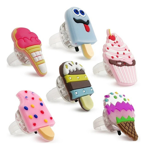6 Anillos Ice Cream Luminoso Sorpresas Cumpleaños