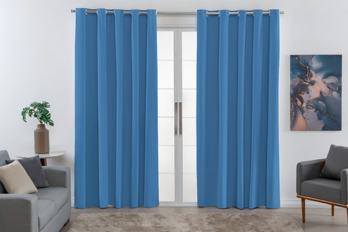 Cortina 2,80x2,80 Blecaute Pvc 100% Blackout Corta Luz Sala Cor Azul