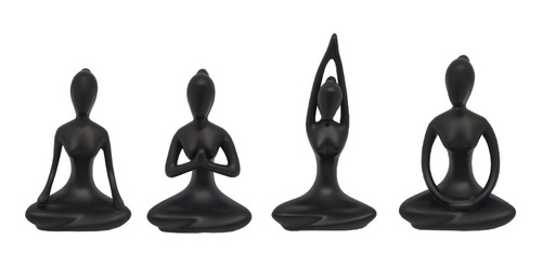 Kit 4 Estátuas Enfeite Decorativo Posições De Yoga Preto