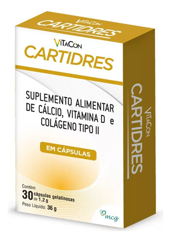 Cartidres 30 Cápsulas Colágeno Tipo 2 Calcío E Vitamina D Sabor Nao Aplica