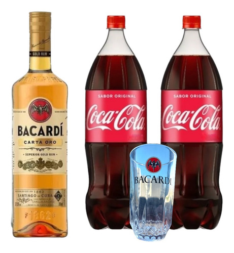 Ron Bacardi 980ml + 2 Coca Colas + Vaso Bacardi  Cuba Libre