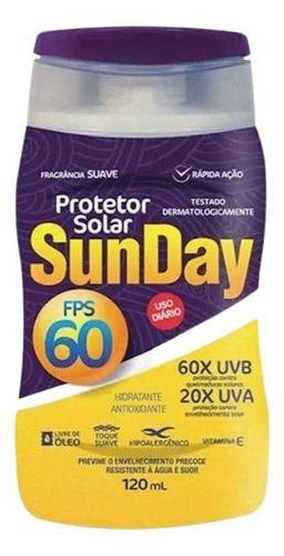 Protetor Solar Sunday Fator 60 Fps 120 Ml Máxima Proteção