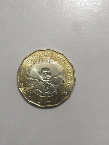 Moneda 20 Pesos Mexicanos Emiliano Zapata 1919 