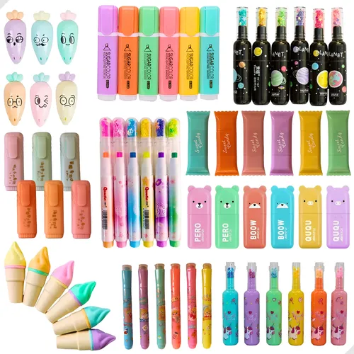 18 Mini Canetas Marca Texto Fofo Fofinhos Carinhas Lindas Pastel