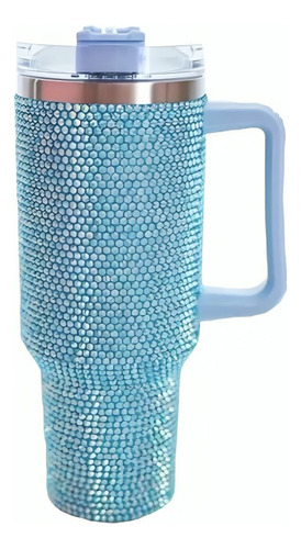 Vaso Térmico Gran Capacidad 1.2 Litros Tornasol Celeste Strass