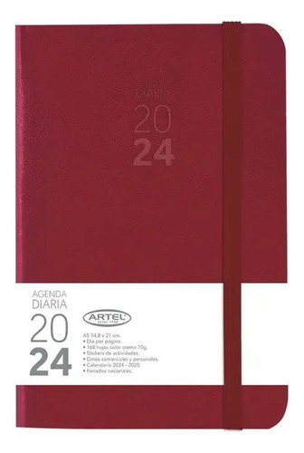 Agenda 2024 Diaria Artel Día Por Página Con Elástico Diseños Color de la portada Burdeo Burdeo