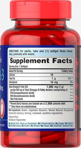 Omega 3 Fish Oil 1.000 Mg Puritan´s Pride 100 Softgels