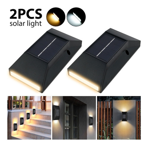 Set 2 Apliques De Pared Muro Jardin Solar Luz Calida 