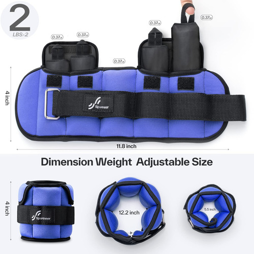Tobilleras Deportivas Con Peso Ajustable Hasta 3.5 Lb Azul Azul