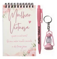 Comprar Kit 100 Lembrancinha Caderneta Mulher Virtuosa Chaveiro Rosa