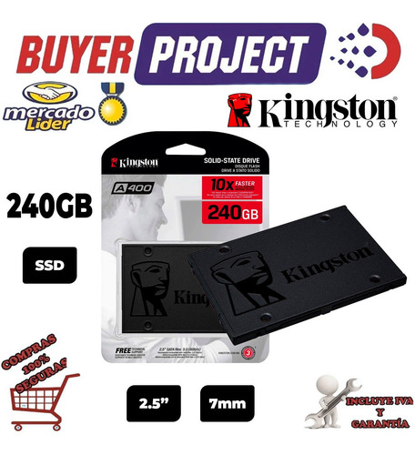 Imagen 2 de 5 de Disco Estado Solido Ssd 240gb Kingston A400 Sata 2.5 7mm 10x