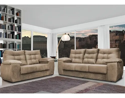 Conjunto Sofá Luxemburgo 3 E 2 Lugares 1,52m e 2,02m Suede Castor
