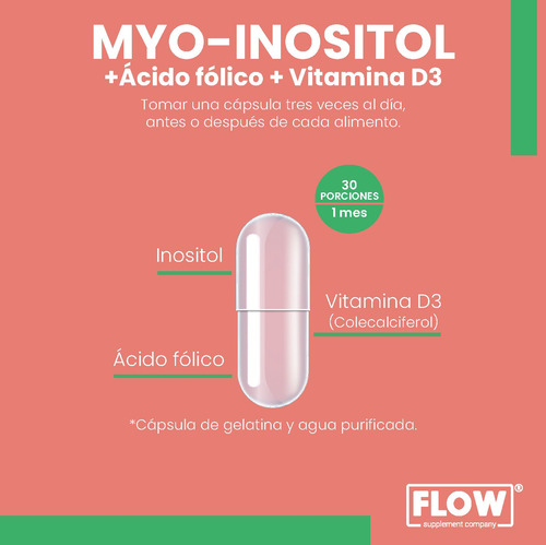 Imagen 2 de 10 de Myo Inositol Vitamina D3 90 Cápsulas 500 Mg Flow