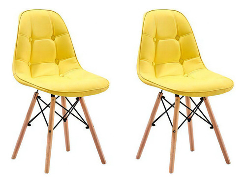 Kit 2 Cadeiras Charles Eames Botonê Eiffel Wood Estofada