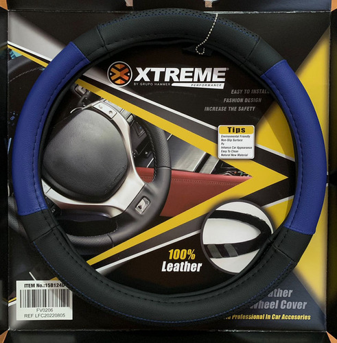 Forro Volante Xtreme Negro Y Azul 100% Cuero Leather 