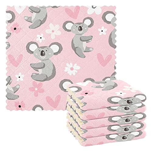 Lindo Koala Toallas De Cocina Súper Absorbentes, Flores Rosa