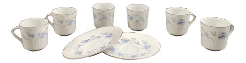 Set X5u Tazas De Café Porcelana Tsuji Flores + Platos Oferta