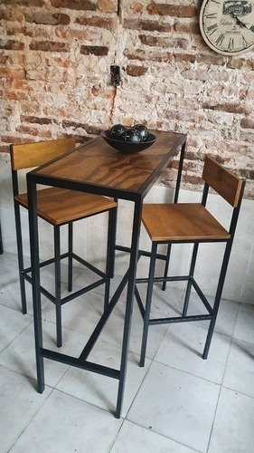 Imagen 5 de 6 de Mesa Barra Desayunador 100x40 + 2 Taburetes Con Respaldo
