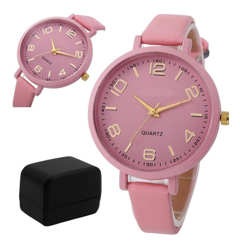 Relógio Feminino Original Barato Luxo Rosa + Caixa