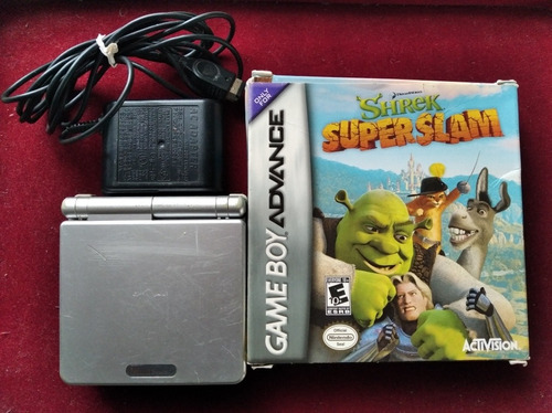 Gameboy Sp ( Ags - 001 ) ( Platinum ) + Shrek  80v _\(^o^)/_