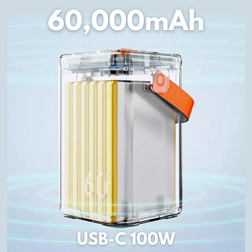 Mr. Gadgets Power Bank 60,000mah Bateria Portatil Compacta Carga Ultra Rapida 100w Puertos Usb Tipo C Compatible Con Laptops, Display Lcd, Usb A, Linterna Integrada, Color Titanio