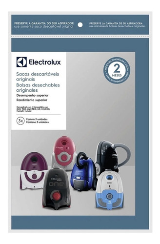 Kit 3 Sacos Aspirador De Pó Electrolux One Max Trio Sonic