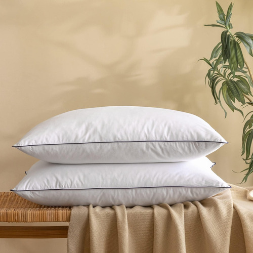 Almohada De Cama De Plumas De Ganso Blanco, 600 Hilos, 100% 