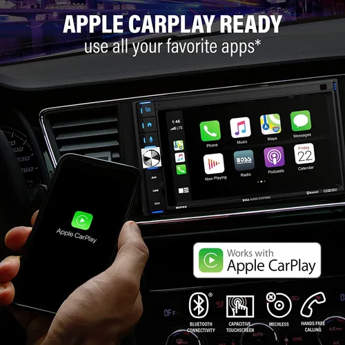 Boss Audio Systems Bcp62 - Sistema Estéreo De Audio Para Coche, Apple Carplay, Doble Din De 6.2 Pulgadas, Visualización Táctil Capacitiva, Audio Bluetooth Y Unidad Principal De Llamadas, Usb, Sin