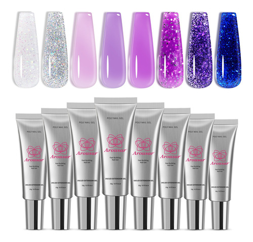 Arousar 8 Pzs Polygel Solido Glitter Para Uñas Gel Nails 