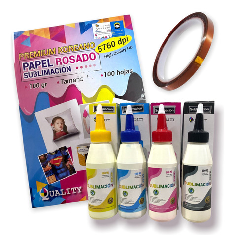 Super Combo Sublimacion - 4 Tintas 100ml + Papel + Cinta