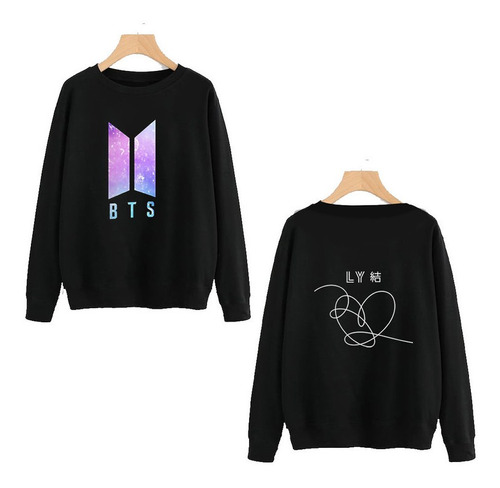 Buzo Buso Saco Hoodie Negro Mujer Logo Bts Corazón