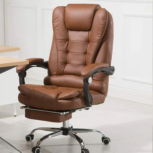 Silla Ergonómica Piel Pu Con Reposapiés Y Respaldo Ajustable Marrón Cuero Sintético