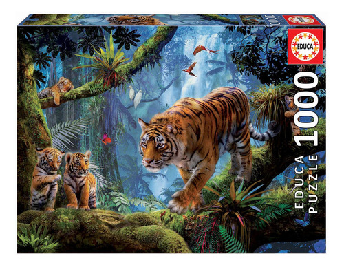 Imagen 3 de 7 de Puzzle Rompecabeza Educa Tigres En Arbol Paisaje 1000 Piezas