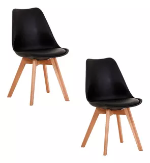 Set 2 Sillas Comedor Tulip Moderna Minimalista Acolchonada Estructura De La Silla Marrón Claro Asiento Negro Diseño De La Tela Acolchonado