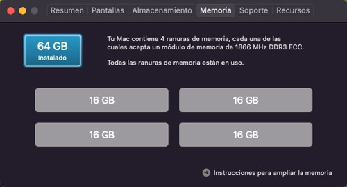 Kit Memoria Ram 64gb 1866mhz Mac Pro 6.1 (late 2013)original (Usado)
