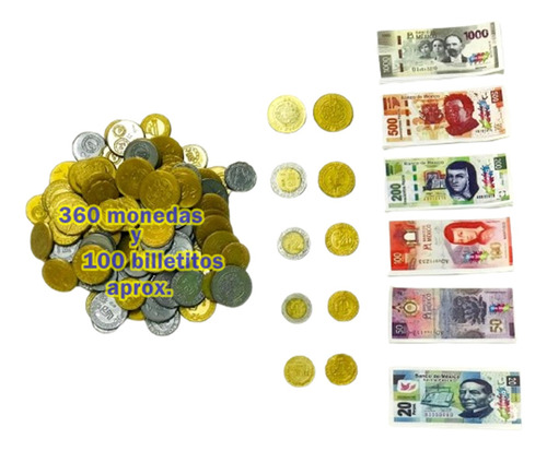 Monedas Didáctico Plástico 600pzs Con Billetitos De Cortesia