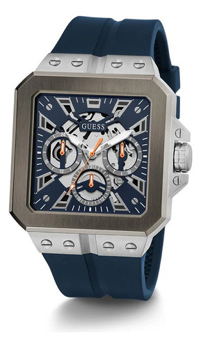 Reloj Guess Gw0637g1 Hombre Leo Correa Azul Bisel Plateado Fondo Azul